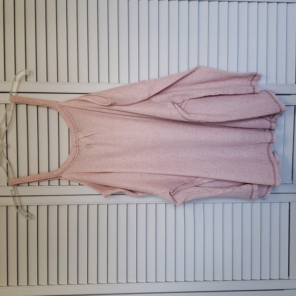 ANTHRO Deletta Oversized Cold Shoulder Waffle Knit Sweater Top, Small, Peach - Picture 9 of 13